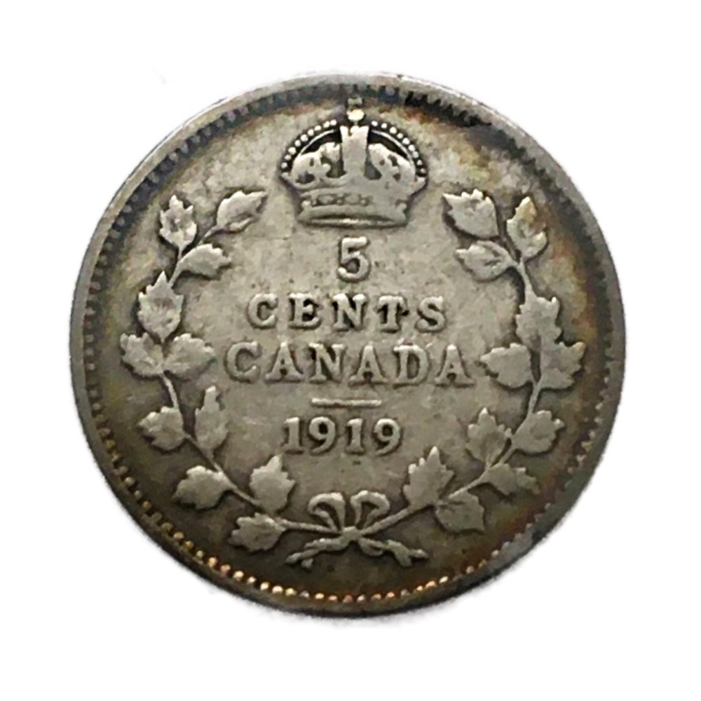 1919 Canadian 5-Cent Coin—92.5% Silver